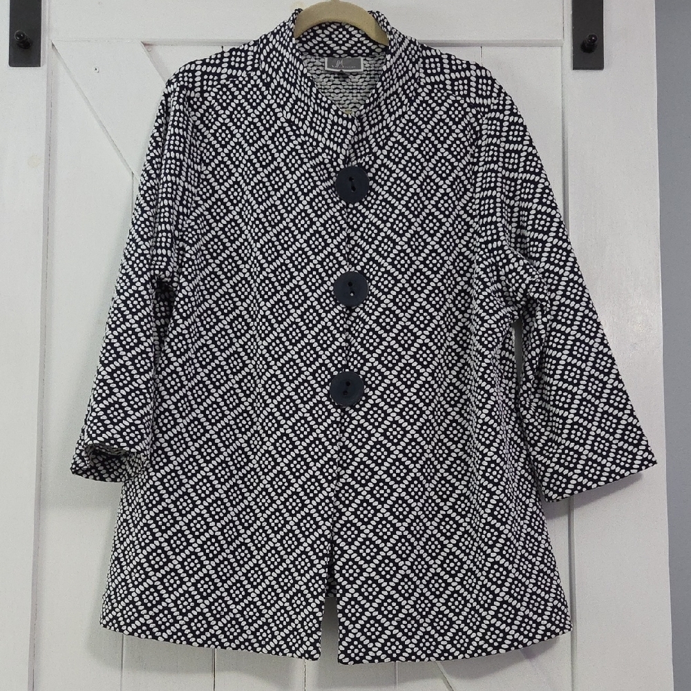 JM Collection Navy and White Polka Dot Swing Top/jacket